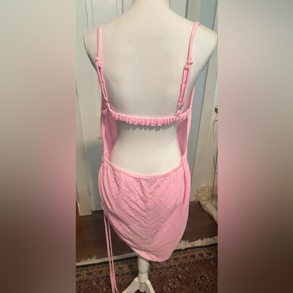 ASOS DESIGN Fuller bust cowl neck ruched side mini beach dress in pink - Size 14 - Picture 6 of 9